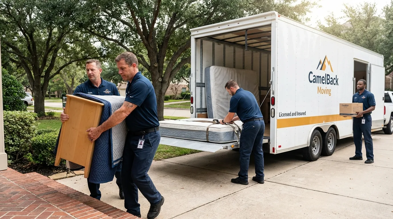 Crew loading residential truck for cross-state move from Bargersville, IN