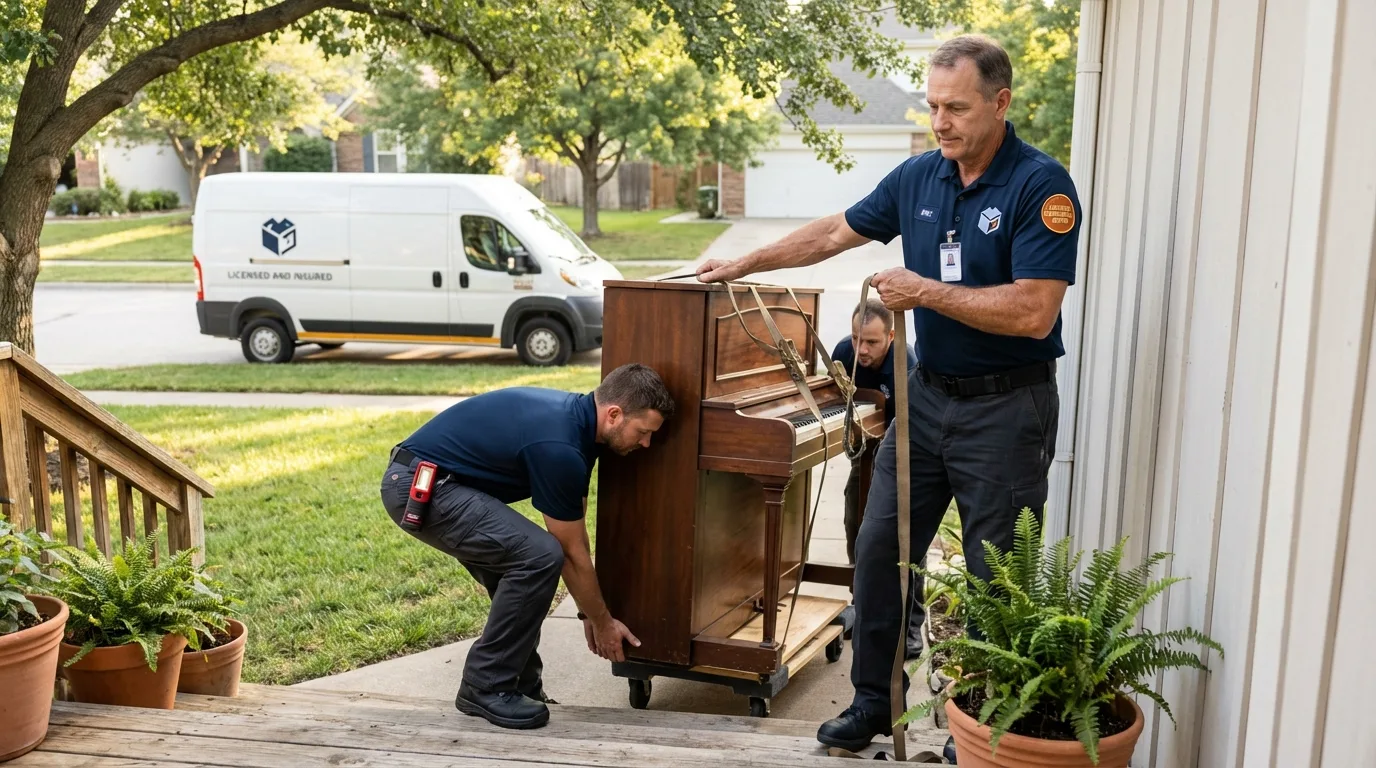 Licensed piano movers securing grand piano in Bargersville, IN