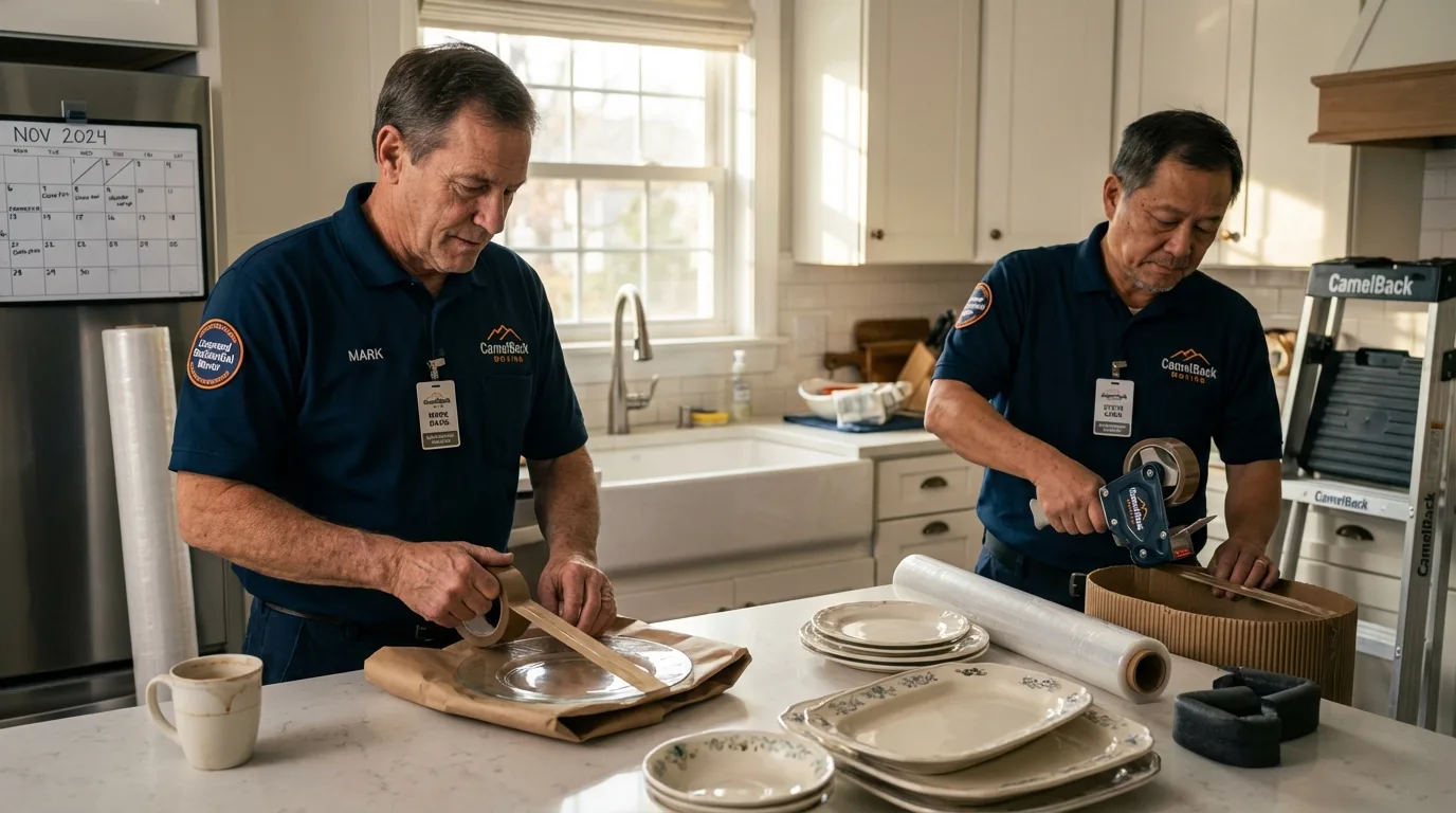 Professional crew packing kitchen dishware in Bargersville, IN